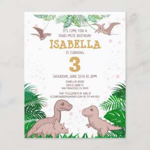 Flyer Invitación al cumpleaños del Chica Dino Dino Dinos
