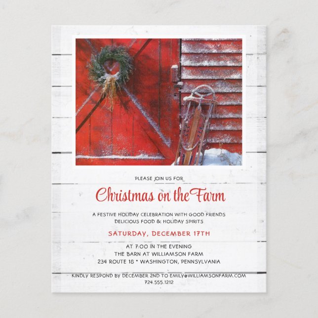 Flyer Invitación al feriado de Barn de Navidades Rojos P (Frente)