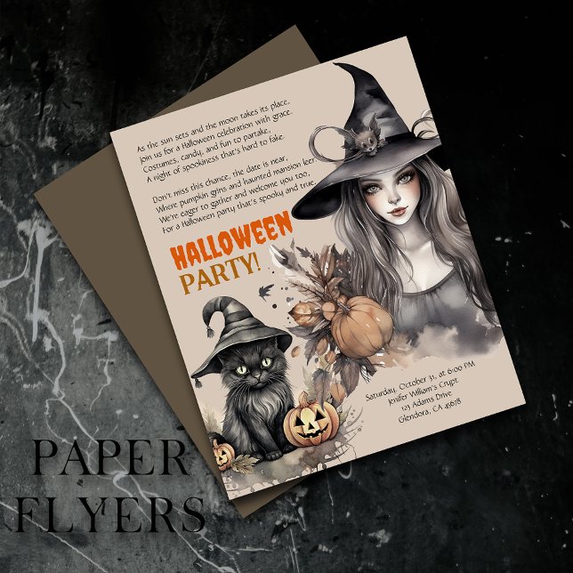 Flyer Invitación al poema de la fiesta de Halloween de B (Inexpensive and ideal Halloween invitations, perfect for inviting guests to your party.)