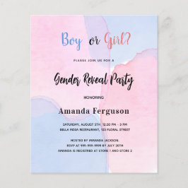 Flyer Invitación al presupuesto azul rosado para revelar