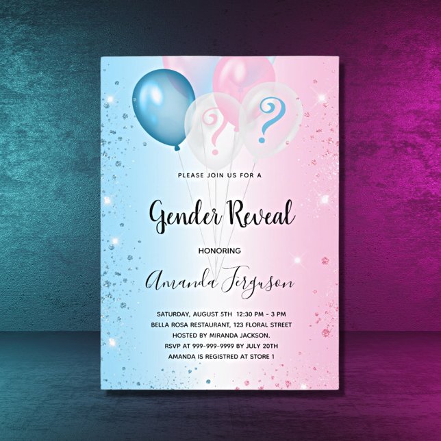 Flyer Invitación al presupuesto azul rosado para revelar (Subido por el creador)