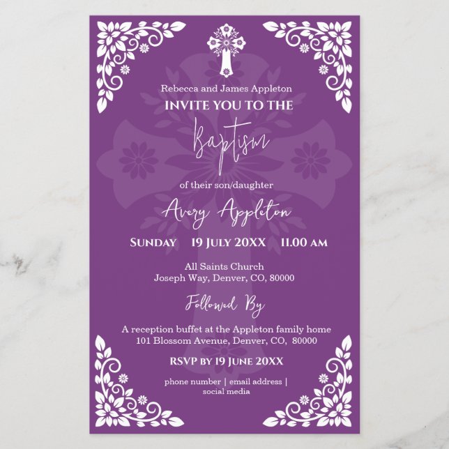 Flyer Invitación al presupuesto Baptismo de la Cruz Flor (Frente)