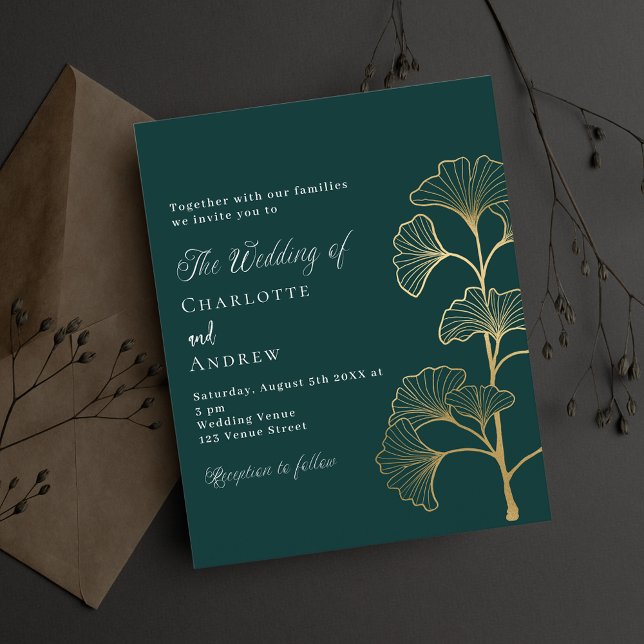 Flyer invitación al presupuesto de ginkgo verde esmerald (Subido por el creador)