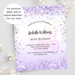 Flyer Invitación al presupuesto de la mariposa de cumple