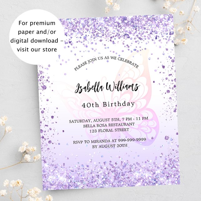 Flyer Invitación al presupuesto de la mariposa de cumple (Subido por el creador)