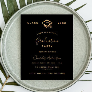 Flyer Invitación al presupuesto de oro negro para gradua