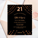 Flyer invitación al presupuesto de oro para rosa negro d<br><div class="desc">Tenga en cuenta que esta invitación está en papel de volante y es muy delgada. Los sobres no están incluidos. Para invitaciones más gruesas (el mismo diseño) visite nuestra tienda. Para un elegante fiesta de 21 años. Un fondo negro. Decorado con estrellas de oro rosa. Personalice y añada un nombre,...</div>