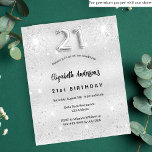Flyer Invitación al presupuesto del purpurina de plata p<br><div class="desc">Tenga en cuenta que esta invitación está en papel de volante y es muy delgada. Los sobres no están incluidos. Para invitaciones más gruesas (el mismo diseño) visite nuestra tienda. Una invitación moderna, elegante y glamurosa para un fiesta de 21 años. Un fondo falso plateado, decorado con polvo purpurina. Personalice...</div>