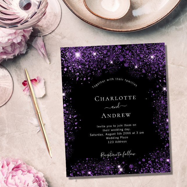 Flyer invitación al presupuesto del purpurina negro boda (Subido por el creador)