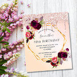 Flyer Invitación al presupuesto floral rosa de oro de cu<br><div class="desc">Tenga en cuenta que esta invitación está en papel de volante y es muy delgada. Los sobres no están incluidos. Para invitaciones más gruesas (el mismo diseño) visite nuestra tienda. Al frente: Una invitación para una fiesta de 50 años, 50 años (o de cualquier edad) de cumpleaños. Un fondo oscuro...</div>