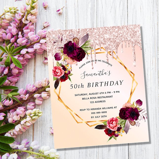 Flyer Invitación al presupuesto floral rosa de oro de cu (Subido por el creador)
