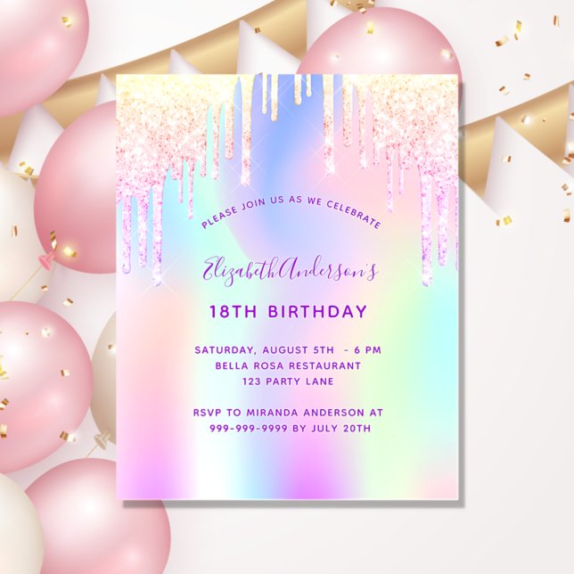 Flyer Invitación al presupuesto holográfico rosa púrpura (Subido por el creador)