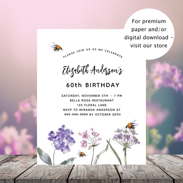 Flyer Invitación al presupuesto rosa violeta de las flor (Subido por el creador)