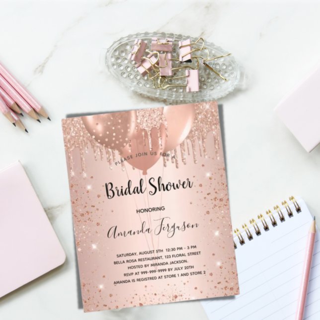 Flyer Invitación al purpurina de oro rosa Bridal Shower (Subido por el creador)