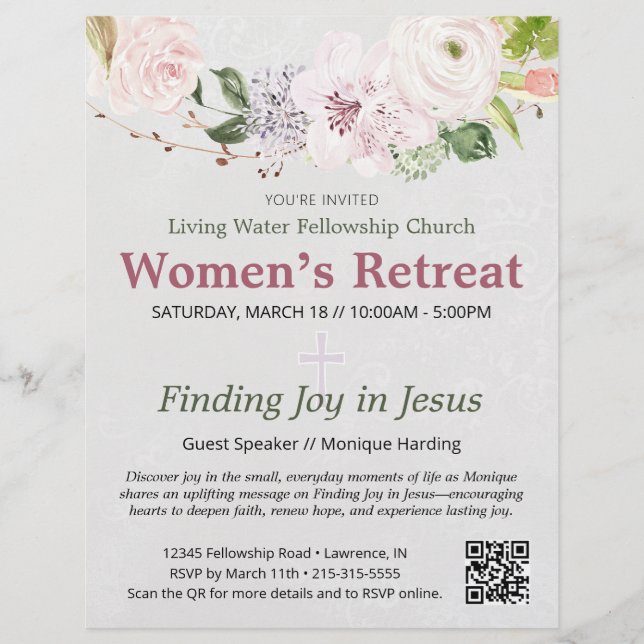 Flyer Invitación al retiro de mujeres Pink Lace Spring F (Frente)