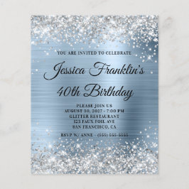 Flyer Invitación azul pálido con brillo plateado para cu