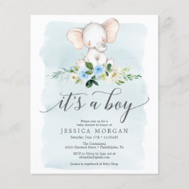 Flyer Invitación Baby Shower de Budget Blue Elephant Boy