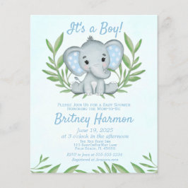 Flyer Invitación Baby Shower de Budget Blue Elephant Boy