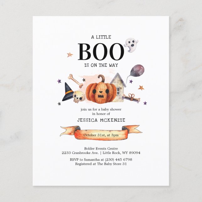 Flyer Invitación Baby Shower de Budget Little Boo Hallow (Frente)