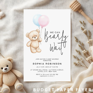 Flyer Invitación Baby Shower de Budget Modern Teddy Bear