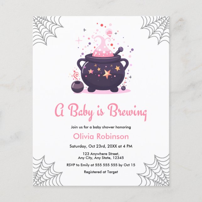 Flyer Invitación Baby Shower de Budget Pink Cauldron Hal (Frente)