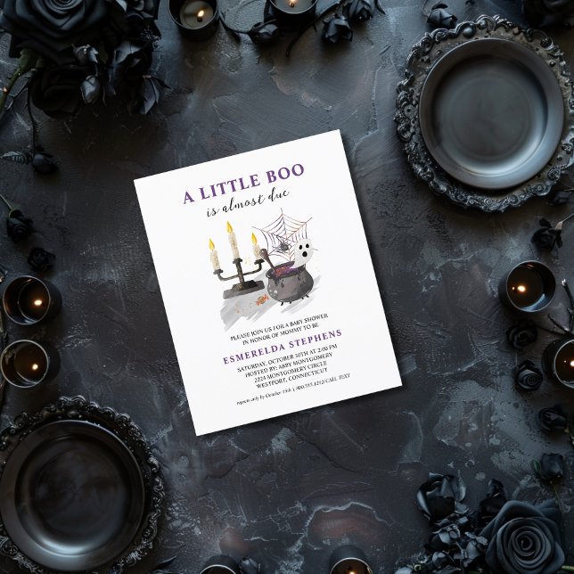 Flyer Invitación Baby Shower de Little Boo de Halloween  (A LITTLE BOO IS ALMOST DUE BUDGET INVITATION)