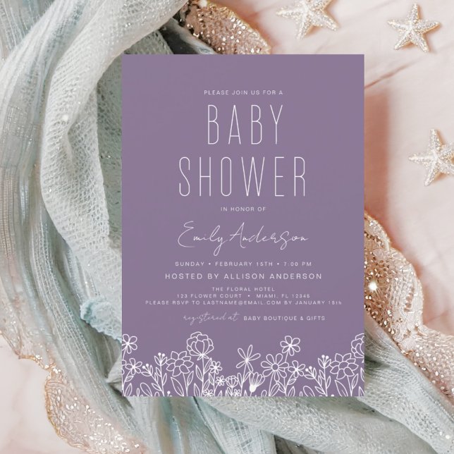 Flyer Invitación Baby Shower del Purple Wildflower Boho (Subido por el creador)