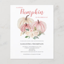 Flyer Invitación Baby Shower rosada de calabaza pequeña 