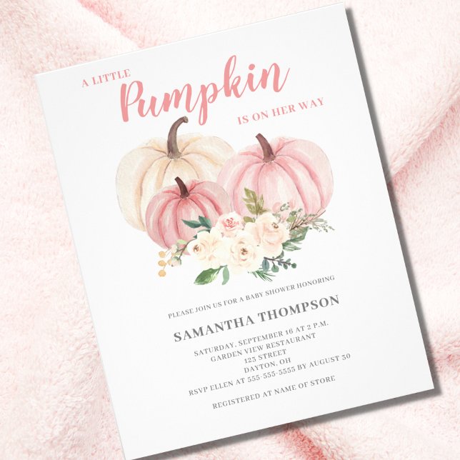 Flyer Invitación Baby Shower rosada de calabaza pequeña  (Subido por el creador)