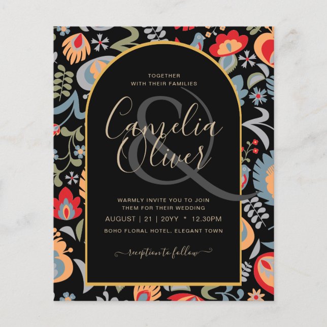 Flyer invitación bilingüe de boda de flores popular, (Frente)