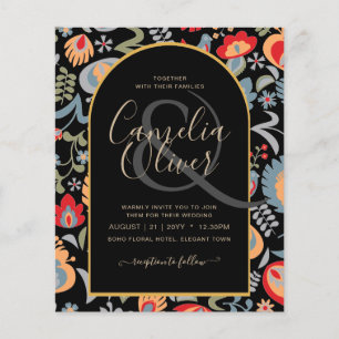 Flyer invitación bilingüe de boda de flores popular,