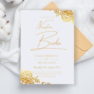 Flyer Invitación boda encaje dorado elegante presupuesto