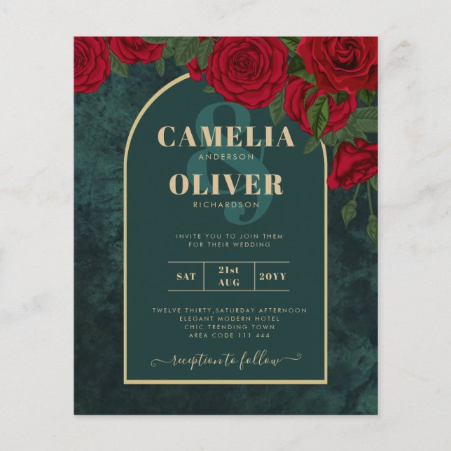 Flyer INVITACIÓN Bodas de Invierno Rosas Rojas Bosque Ve (Frente)