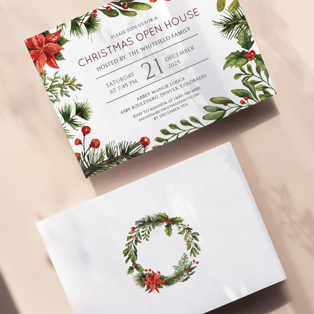 Flyer Invitación botánica de vacaciones para Navidades d (Christmas Open House Botanical Holiday Party Invitation Flyer)