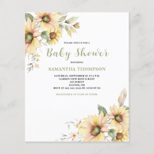 Flyer Invitación Botánica Floral de Baby Shower Presupue