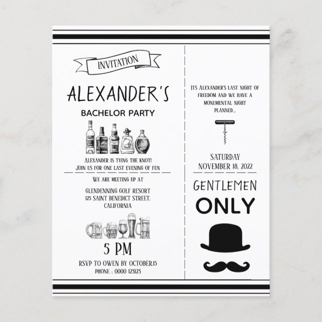 Flyer Invitación clásica a la despedida de soltero. Foll (Frente)