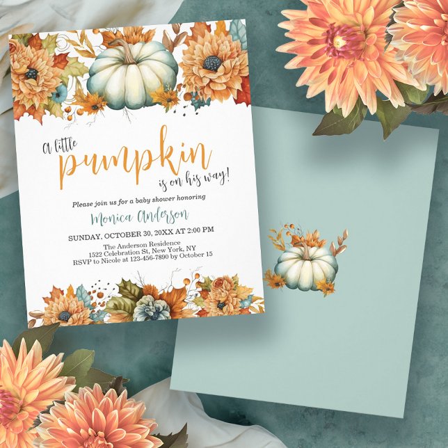 Flyer Invitación de Baby Shower a la caída de calabaza p (Budget Little Pumpkin Fall Baby Shower Invitation Flyer)
