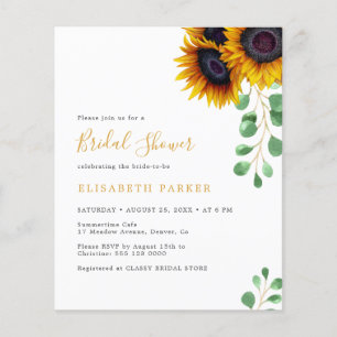 Flyer Invitación de baby shower de girasoles y eucalipto
