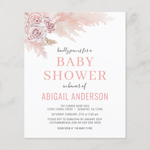 Flyer Invitación de Baby Shower de hierba de Pampas Boho