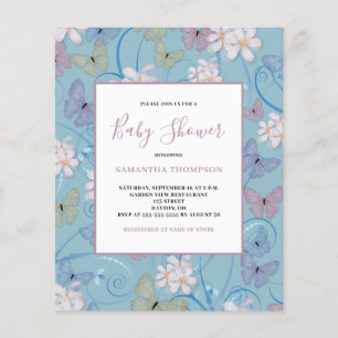 Flyer Invitación de Baby Shower de niña con mariposa eco