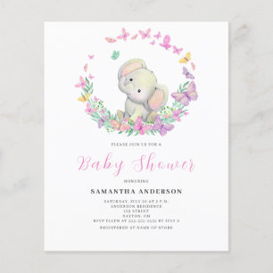 Flyer Invitación de baby shower de niña elefante linda p