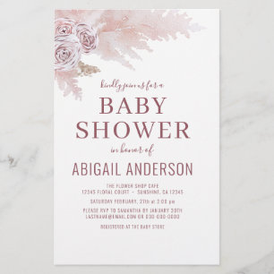 Flyer Invitación de Baby Shower de Pampas Boho Económica
