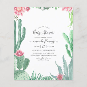 Flyer Invitación de Baby Shower de Suculentas con Acuare