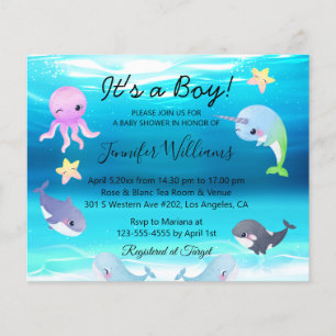 Flyer Invitación de Baby Shower del Niño Oceánico con Cr