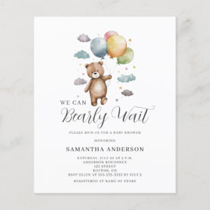 Flyer Invitación de baby shower del oso Barely Wait con