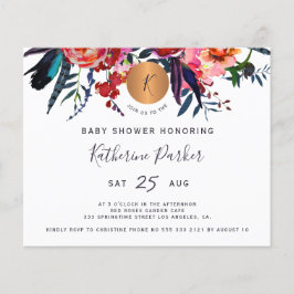 Flyer Invitación de baby shower floral con acuarela econ