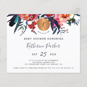 Flyer Invitación de baby shower floral con acuarela econ