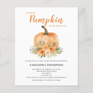 Flyer Invitación de Baby Shower floral de calabaza econó