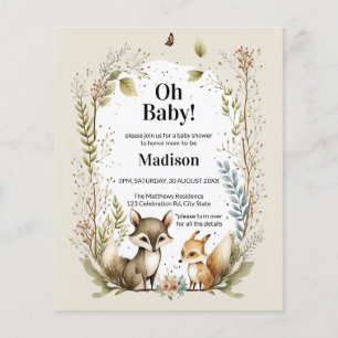 Flyer Invitación de Baby Shower para las criaturas de bo