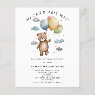 Flyer Invitación de Baby Shower Presupuesto Oso Apenas E